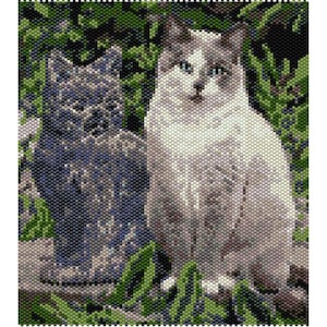 Cat with Blue Cat Statue Tapestry Peyote Bead Pattern, Cat Wall Art Seed Beading Pattern, Miyuki Delica Size 11 Beads - PDF Instant Download