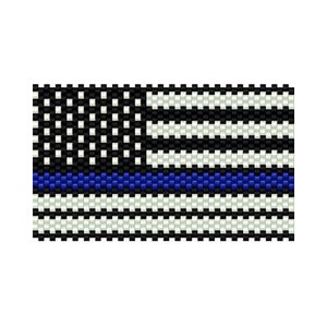 May include: A beaded bracelet with a thin blue stripe across the center, representing the "thin blue line" flag. The bracelet is made of black and white beads, arranged in a pattern resembling the American flag.