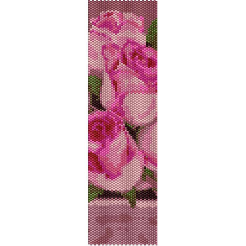 Pink Roses Peyote Bead Pattern, Bracelet Pattern, Bookmark Pattern, Seed Beading Pattern Miyuki Delica Size 11 Beads PDF Instant Download image 1