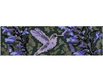 Kolibri 1 Peyote Perlenmuster, Armband-Armband Manschettenknöpfe, Lesezeichen, Miyuki Delica Größe 11 Perlen - PDF Instant Download