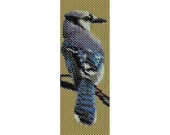 Blue Jay Bird Peyote Bead Pattern, Bracelet Cuff, Seed Beading Pattern Miyuki Delica Size 11 Beads - PDF Instant Download