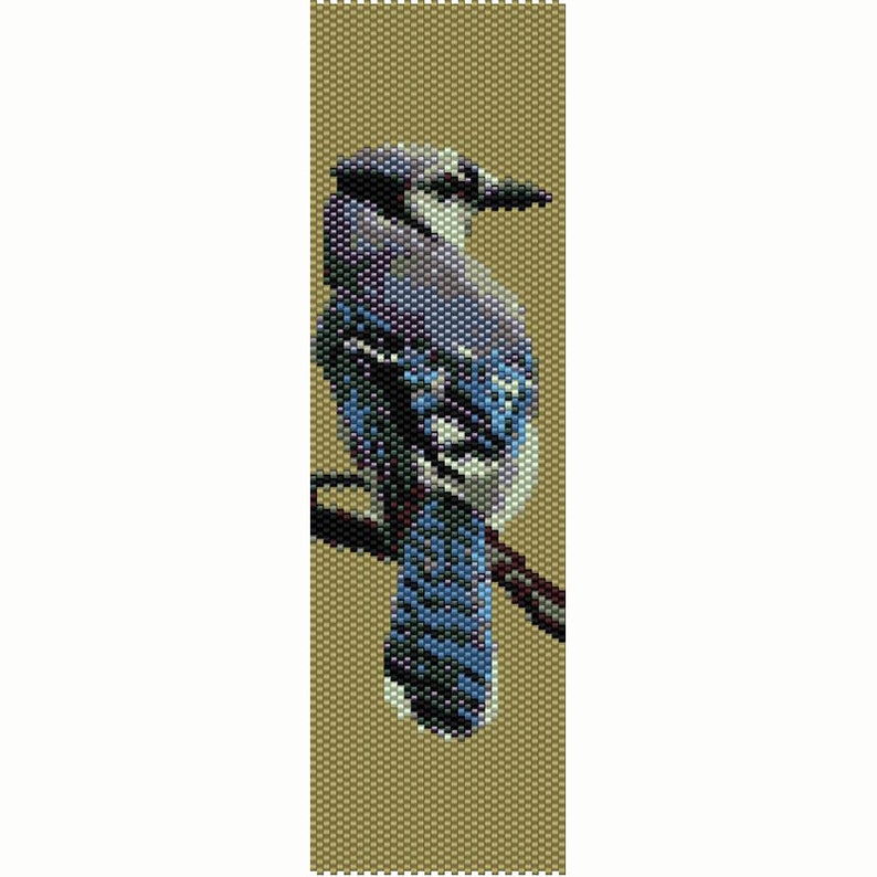 Blue Jay Bird Peyote Bead Pattern, Bracelet Cuff, Seed Beading Pattern Miyuki Delica Size 11 Beads PDF Instant Download image 1