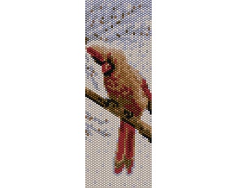 Female Cardinal Bird Peyote Bead Pattern, Bracelet Cuff, Bookmark, Seed Beading Pattern Miyuki Delica Size 11 Beads - PDF Instant Download