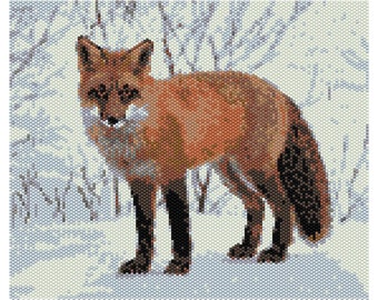 Fox Tapestry Peyote Bead Pattern, Wall Art Pattern, Seed Beading Pattern, Miyuki Delica Size 11 Beads - PDF Instant Download