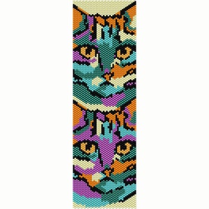 Colorful Cats 2 Peyote Bead Pattern, Bracelet Cuff, Bookmark, Seed Beading Pattern Miyuki Delica Size 11 Beads - PDF Instant Download