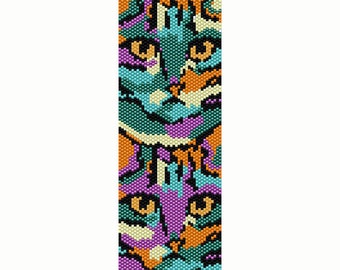 Colorful Cats 2 Peyote Bead Pattern, Bracelet Cuff, Bookmark, Seed Beading Pattern Miyuki Delica Size 11 Beads - PDF Instant Download