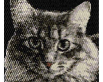 Jessie Cat Tapestry Peyote Bead Pattern, Cat Wall Art Seed Beading Pattern, Miyuki Delica Size 11 Beads - PDF Instant Download