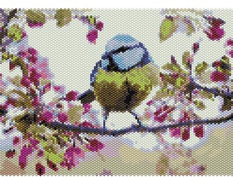 Spring Bird 2 Tapestry Peyote Bead Pattern, Wall Art Pattern, Seed Beading Pattern, Miyuki Delica Size 11 Beads - PDF Instant Download