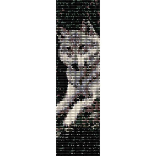 Wolf Loom Bead Pattern, Bracelet Cuff, Bookmark, Seed Beading Pattern Miyuki Delica Size 11 Beads - PDF Instant Download
