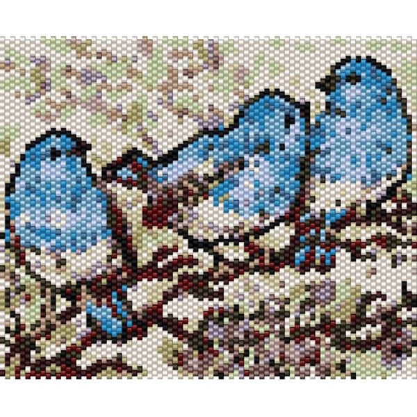 3 Blue Birds Tapestry Peyote Bead Pattern, Wall Art Pattern, Seed Beading Pattern, Miyuki Delica Size 11 Beads - PDF Instant Download