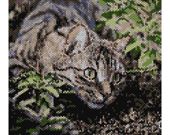 Cat in the Brush Tapestry Peyote Bead Pattern, Cat Wall Art Seed Beading Pattern, Miyuki Delica Size 11 Beads - PDF Instant Download