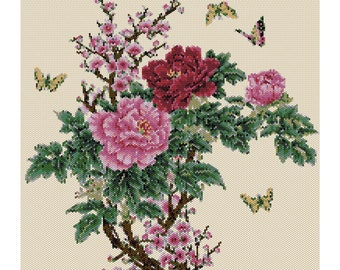 Spring Flowers Tapestry Peyote Bead Pattern, Wall Art Pattern, Seed Beading Pattern, Miyuki Delica Size 11 Beads - PDF Instant Download