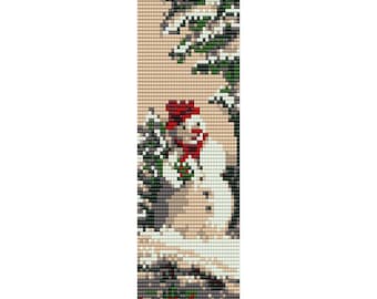 May include: A snowman with a red hat and scarf stands in a snowy landscape with a green pine tree in the background.