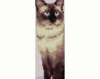 Siamese Cat Peyote Bead Pattern, Bracelet Cuff, Seed Beading Pattern Miyuki Delica Size 11 Beads - PDF Instant Download