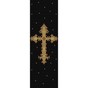Gold Cross Loom Bead Pattern, Bracelet Cuff, Bookmark, Seed Beading Pattern Miyuki Delica Size 11 Beads - PDF Instant Download