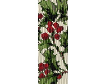 Holly Pattern Peyote Bead Pattern, Bracelet Cuff, Bookmark, Seed Beading Pattern Miyuki Delica Size 11 Beads - PDF Instant Download