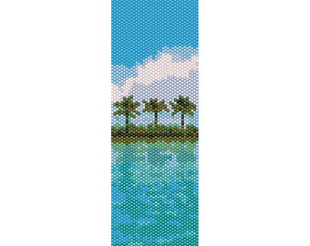 Tropical Island Peyote Bead Pattern, Bracelet Cuff, Bookmark, Seed Beading Pattern Miyuki Delica Size 11 Beads - PDF Instant Download