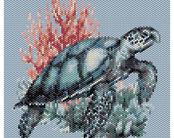 Sea Turtle Tapestry Peyote Bead Pattern, Wall Art Pattern, Seed Beading Pattern, Miyuki Delica Size 11 Beads - PDF Instant Download