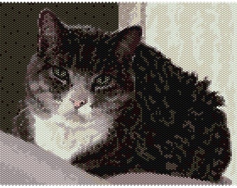 Simon Cat Tapestry Peyote Bead Pattern, Cat Wall Art Seed Beading Pattern, Miyuki Delica Size 11 Beads - PDF Instant Download