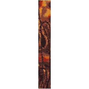 May include: A beaded bracelet with a brown, orange, and yellow color scheme. The beads are arranged in a pattern that resembles a sunset.
