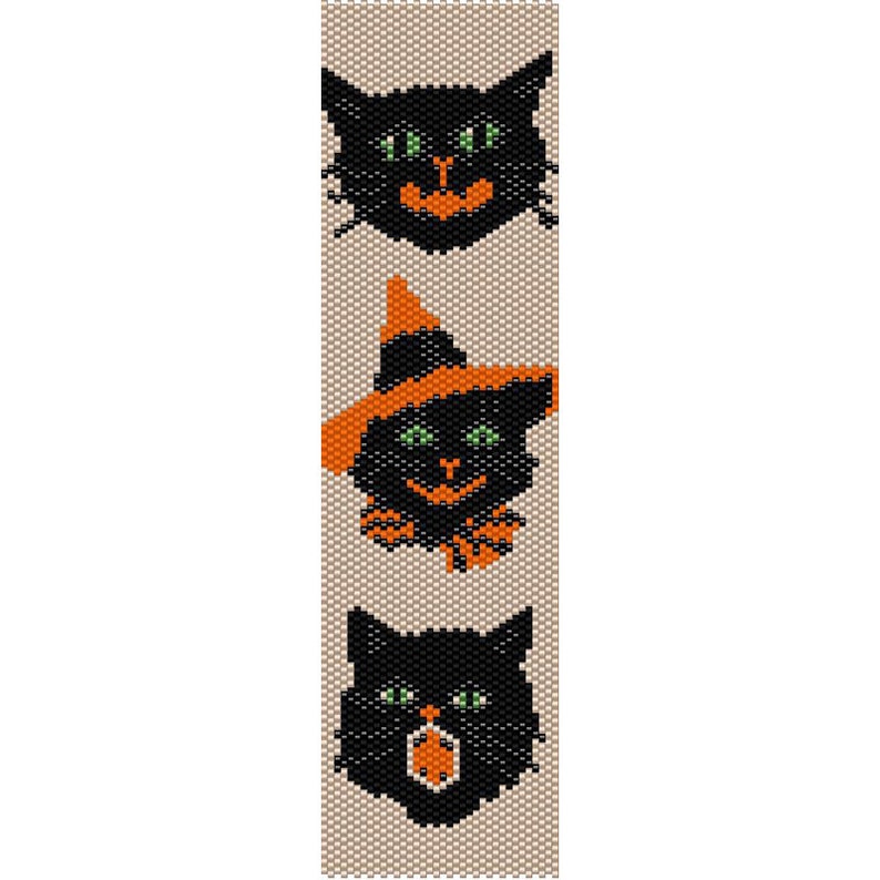 3 Halloween Cats Peyote Bead Pattern Bracelet Cuff Bookmark Etsy