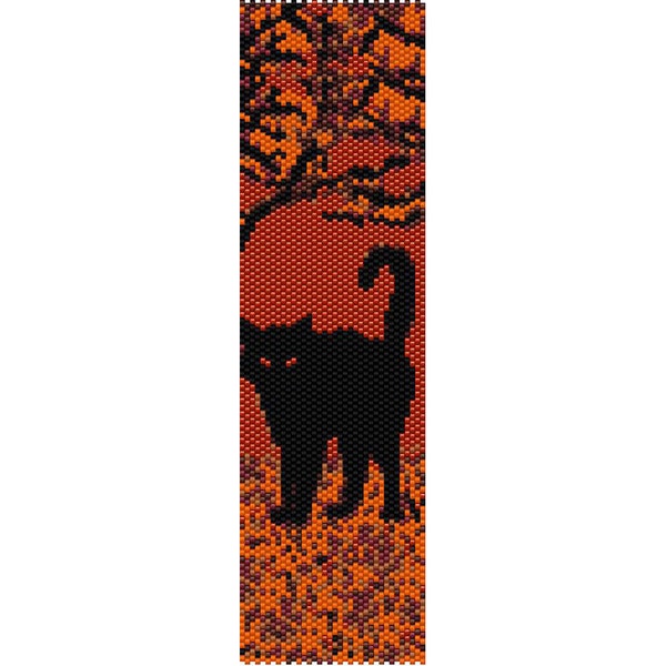 Autumn Cat Peyote Bead Pattern, Bracelet Cuff, Bookmark, Seed Beading Pattern Miyuki Delica Size 11 Beads - PDF Instant Download