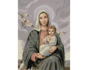 Mary and Baby Jesus Tapestry Peyote Bead Pattern, Wall Art Pattern, Seed Beading Pattern, Miyuki Delica Size 11 Beads - PDF Instant Download
