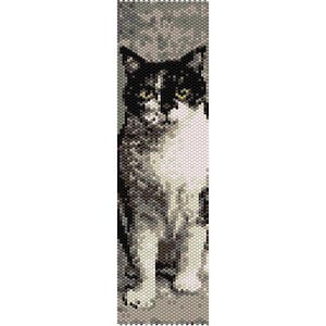 Black & White Cat Peyote Bead Pattern, Bracelet or Bookmark Pattern, Seed Beading Pattern Delica Size 11 Beads - PDF Instant Download