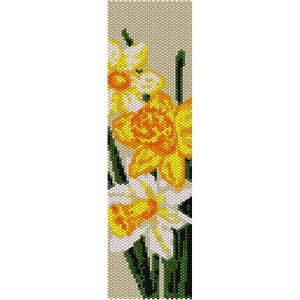 Daffodils Peyote Bead Pattern, Bracelet Cuff Pattern, Bookmark, Seed Beading Pattern Miyuki Delica Size 11 Beads - PDF Instant Download
