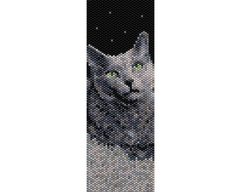 Russian Blue Cat Peyote Bead Pattern, Bracelet or Bookmark Pattern, Seed Beading Pattern Delica Size 11 Beads - PDF Instant Download