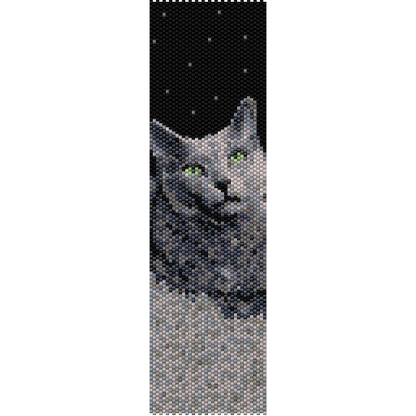 Russian Blue Cat Peyote Bead Pattern, Bracelet or Bookmark Pattern, Seed Beading Pattern Delica Size 11 Beads - PDF Instant Download