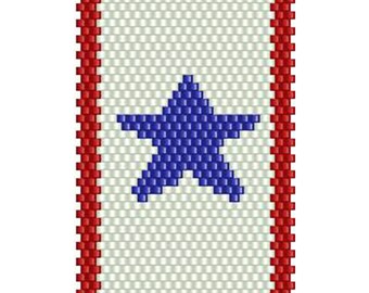 Blue Service Star Pen Wrap Peyote Seed Beading Pattern, Miyuki Delica Size 11 Beads - PDF Instant Download