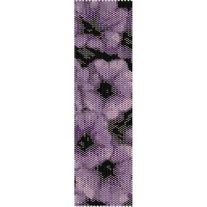 May include: A beaded bracelet with a floral pattern in shades of purple and black.