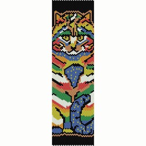 Colorful Cat 1 Peyote Bead Pattern, Bracelet Cuff,  Bookmark, Seed Beading Pattern Miyuki Delica Size 11 Beads - PDF Instant Download