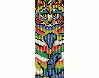 Colorful Cat 1 Peyote Bead Pattern, Bracelet Cuff,  Bookmark, Seed Beading Pattern Miyuki Delica Size 11 Beads - PDF Instant Download