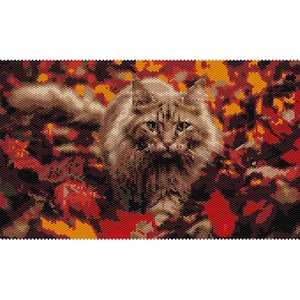 Autumn Cat Tapestry Peyote Bead Pattern, Cat Wall Art Seed Beading Pattern, Miyuki Delica Size 11 Beads - PDF Instant Download