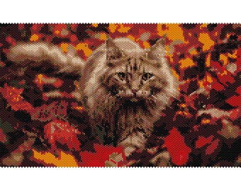 Autumn Cat Tapestry Peyote Bead Pattern, Cat Wall Art Seed Beading Pattern, Miyuki Delica Size 11 Beads - PDF Instant Download