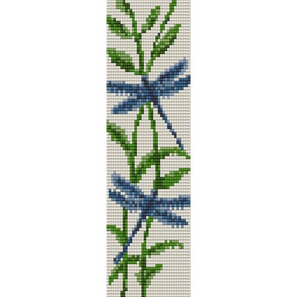 Two Dragonflies Loom Bead Pattern, Bracelet Cuff, Bookmark, Seed Beading Pattern Miyuki Delica Size 11 Beads - PDF Instant Download