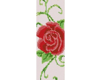 Rose 5 Peyote Bead Pattern, Bracelet Cuff, Bookmark, Seed Beading Pattern Miyuki Delica Size 11 Beads - PDF Instant Download