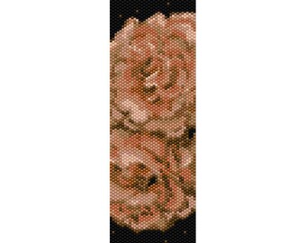 Perzik bloemen Peyote kralenpatroon, armbandpatroon, bladwijzerpatroon, zaadkralenpatroon Delica maat 11 kralen - PDF Instant Download