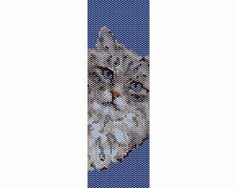 Blue Eyed Cat Peyote Bead Pattern, Bracelet Cuff, Seed Beading Pattern Miyuki Delica Size 11 Beads - PDF Instant Download