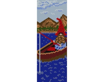 Fishing Gnome Peyote Bead Pattern, Gnome Bracelet, Bookmark Seed Beading Pattern, Delica Size 11 Beads - PDF Instant Download