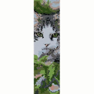 Garden Cat Brick Stitch Bead Pattern, Bracelet Cuff, Bookmark, Seed Beading Pattern Miyuki Delica Size 11 Beads - PDF Instant Download