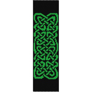 May include: A black and green beaded bracelet with a Celtic knot design.