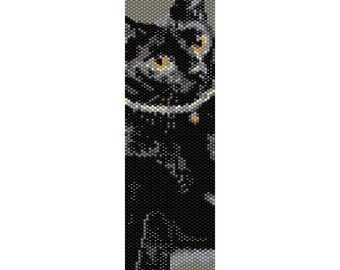 Black Cat Peyote Bead Pattern, Bracelet Cuff, Bookmark, Seed Beading Pattern Miyuki Delica Size 11 Beads - PDF Instant Download