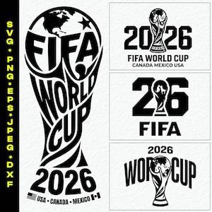 Lot de 4 trophées de la coupe du monde Fifa 2026, téléchargement numérique SVG, eps, png, dxf, jpeg, clipart tournoi de football pour Cricut et créations DIY