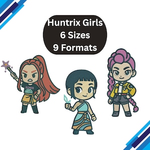 Broderie Huntrix Girls, motif de broderie Zoey Rumi Mira, fichiers K-pop Demon Hunters, téléchargement numérique