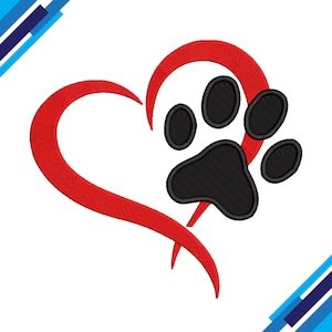 Può includere: Un disegno ricamato con un cuore rosso e un'impronta di zampa nera. L'impronta della zampa è centrata nel cuore su sfondo bianco. Un simbolo dell'amore per gli animali.