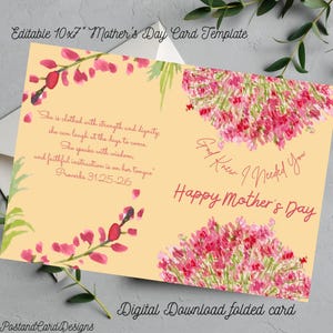 Biglietto d'auguri cristiano floreale per la Festa della Mamma / Versetto biblico Proverbi 31 (Download digitale)