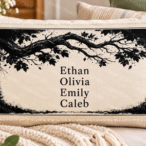 Personalized Pillow Label, Tree Branch Sew-On Label, Custom Rustic Family Names Tree Pillow Patch Label